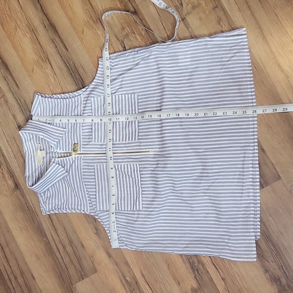 MICHAEL MICHAEL KORS Blue White Stripe Cotton Sleeveless 1/2 Emblem Zip Shirt - Picture 9 of 9